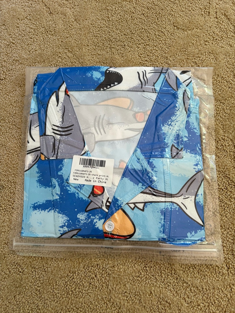 Shark Print Button-Up Shirt - Blue